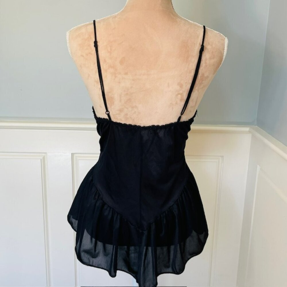 Vintage 70s Camisole Lace Peplum Nylon Sheer Lingerie Tank Top S/M - Picture 7 of 11